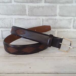 Mens Brighton Leather Belt Stitched Argyle Design Preppy Acadamia Classic 36